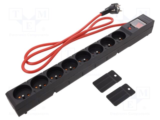 Plug socket strip: protective; Sockets: 8; 250VAC; 16A; black
