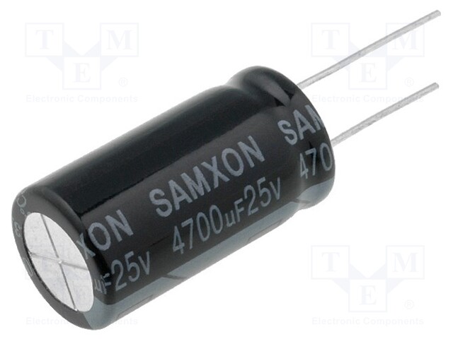 Capacitor: electrolytic; THT; 4700uF; 25VDC; Ø16x30mm; Pitch: 7.5mm