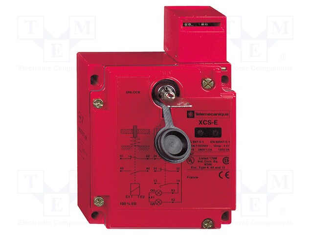 Safety switch: key operated; XCSE; NC + NO x2; IP67; metal; red