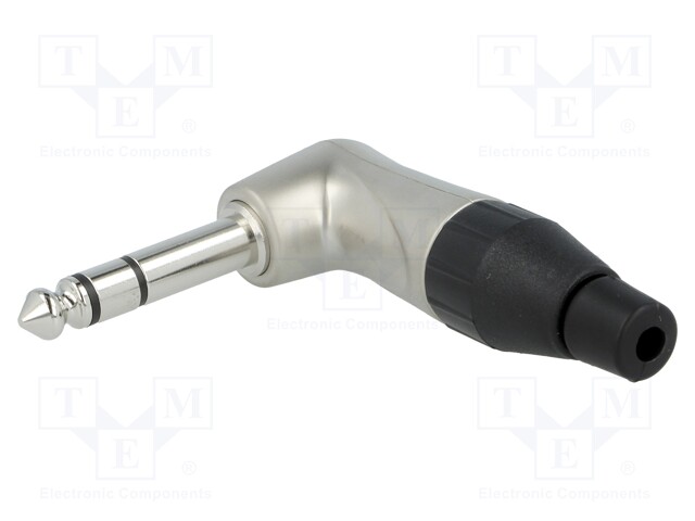 Plug; Jack 6,35mm; male; stereo; angled 90°; for cable; soldering