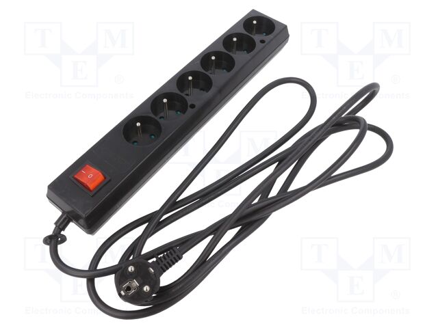 Extension lead; Sockets: 6; PVC; black; 3x1,5mm2; 3m; 16A