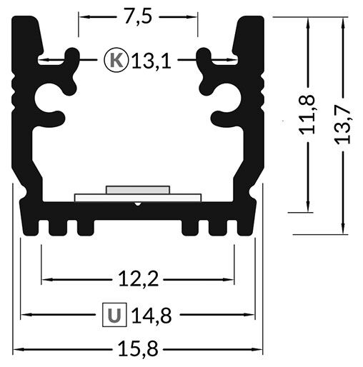 Profiles for LED modules; recessed; natural; L: 2m; aluminium