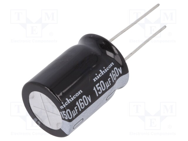 Capacitor: electrolytic; THT; 150uF; 160VDC; Ø18x25mm; Pitch: 7.5mm