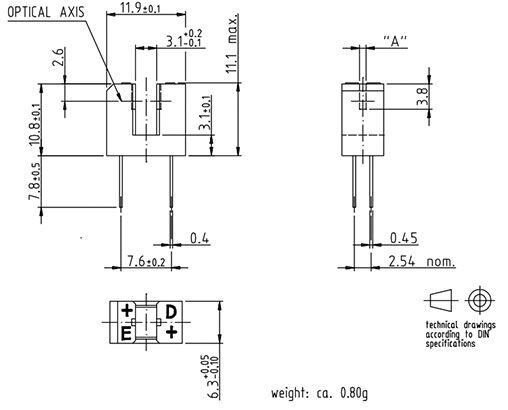 Transmissive Photo Interrupter, Phototransistor, Through Hole, 3.1 mm, 0.5 mm, 60 mA, 6 V