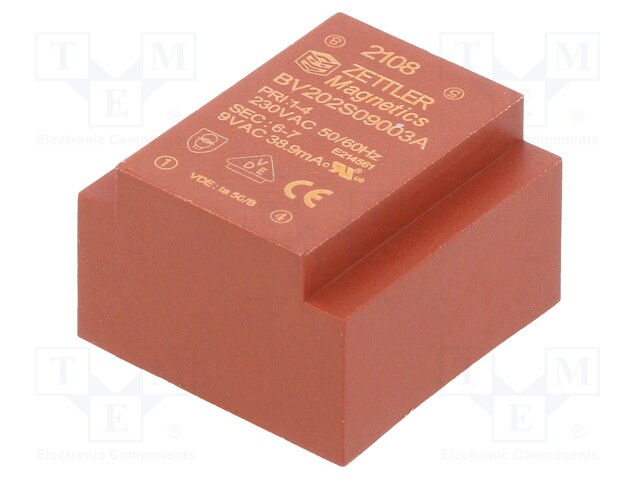 Transformer: encapsulated; 0.35VA; 230VAC; 9V; Mounting: PCB