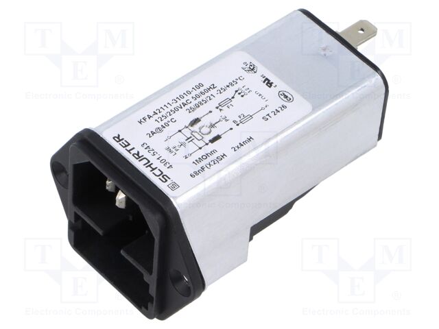 Connector: AC supply; socket; male; 2A; 250VAC; IEC 60320; 4mH; 68nF