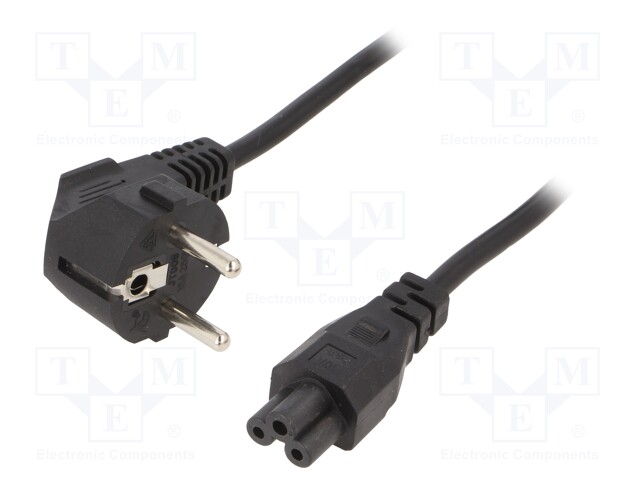 Cable; CEE 7/7 (E/F) plug angled,IEC C5 female; 1.8m; black; PVC