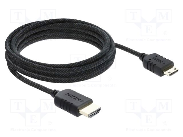 Cable; HDMI plug,both sides; textile; Len: 3m; black; 30AWG; 48Gbps