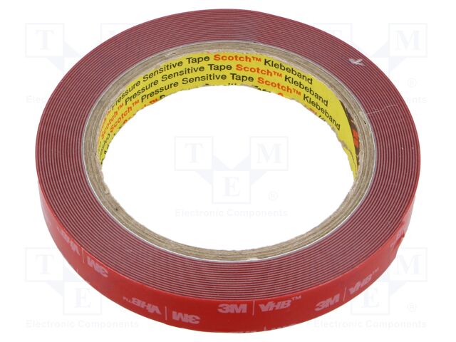 Tape: fixing; W: 15mm; L: 5.5m; Thk: 0.6mm; acrylic; grey; 36N/cm