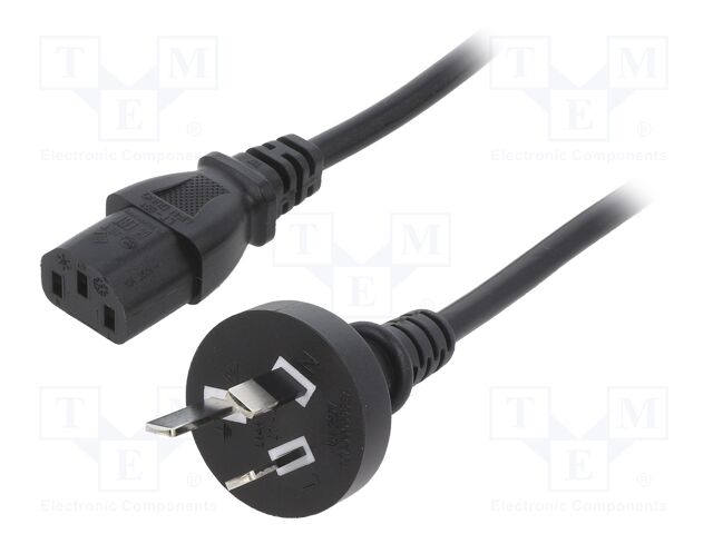 Cable; AS/NZS 3112 (I) plug,IEC C13 female; PVC; 1m; black; 10A