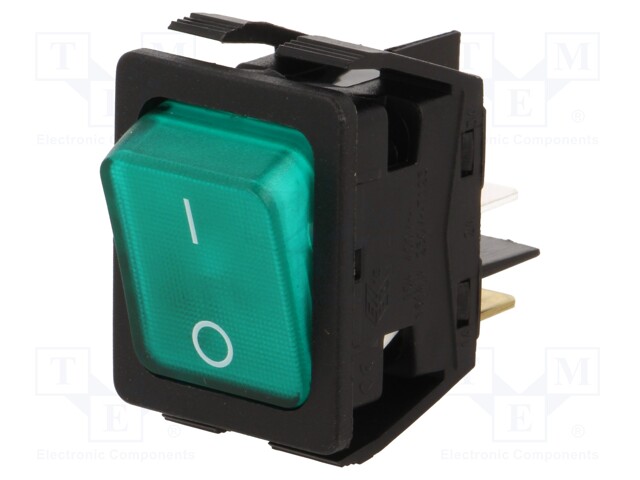 ROCKER; DPST; Pos: 2; OFF-ON; 16A/250VAC; 20A/28VDC; green