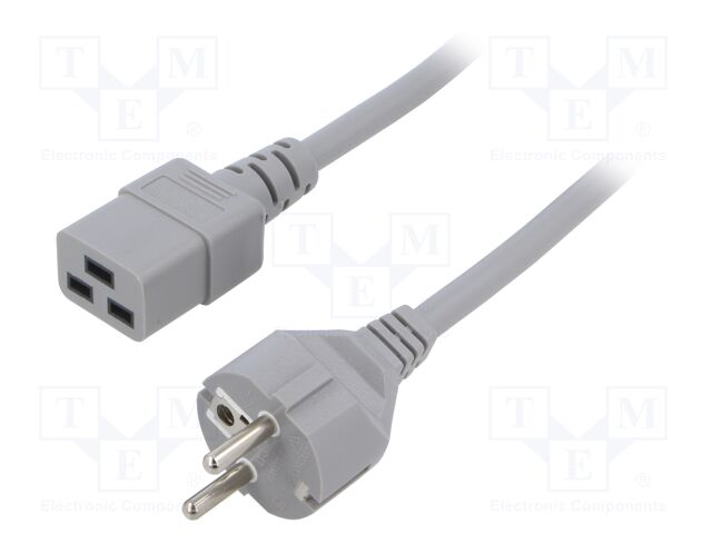 Cable; 3x1.5mm2; CEE 7/7 (E/F) plug,IEC C19 female; PVC; 5m; grey