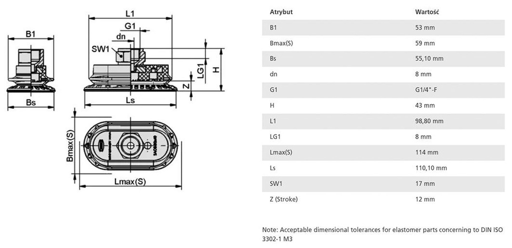 Suction cup; 84.2g; G1/4-AG; Shore hardness: 60; 53.1cm3; 50mm