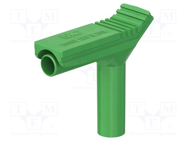 Connector: 4mm banana; angle plug; 20A; green; insulated