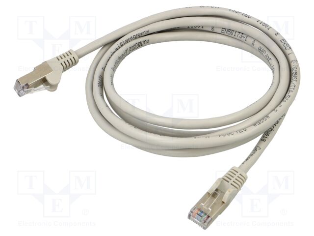 Patch cord; SF/UTP; 5e; stranded; CCA; PVC; grey; 2m; 26AWG
