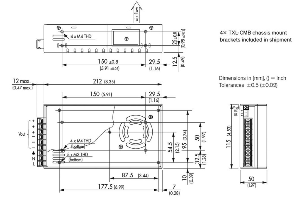 Power supply: switched-mode; modular; 350W; 24VDC; 212x115x50mm