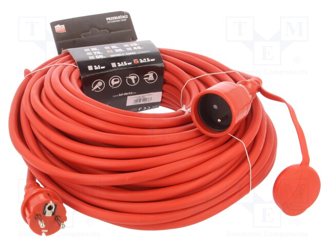 Extension lead; Sockets: 1; rubber; red; 30m; 16A; PROFESSIONAL