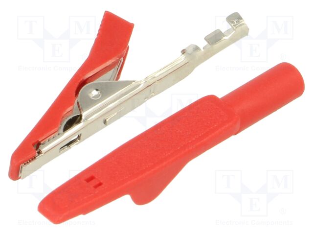 Crocodile clip; 8A; 60VDC; Grip capac: max.4mm; red; crimped; 30VAC