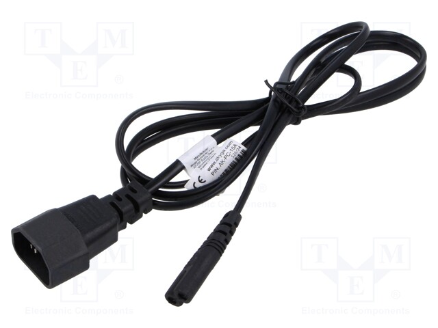 Cable; 2x0.5mm2; IEC C14 male,IEC C7 female; PVC; 1.5m; black