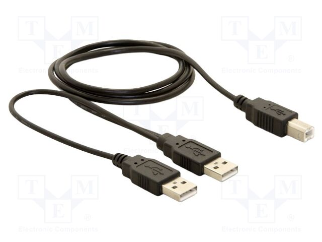 Cable; USB A plug x2,USB B plug; 1m; black; 480Mbps