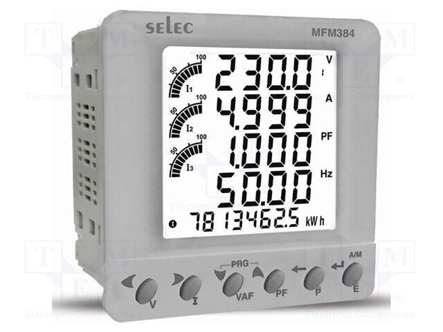 Meter: network parameters; on panel; digital,mounting; LCD; 300V