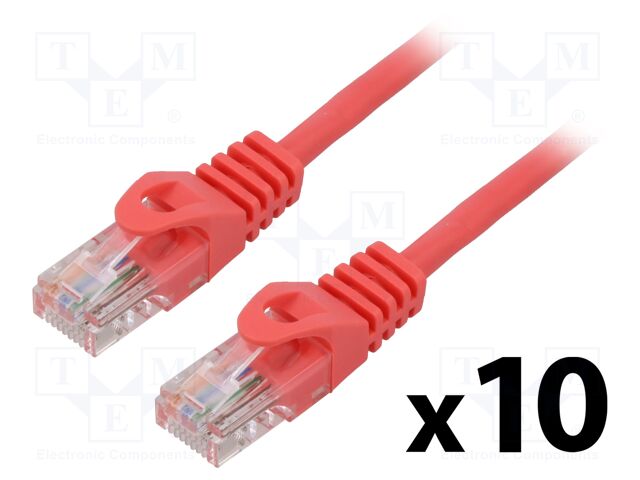Patch cord; U/UTP; 5e; stranded; CCA; PVC; red; 0.5m; 26AWG; Cores: 8