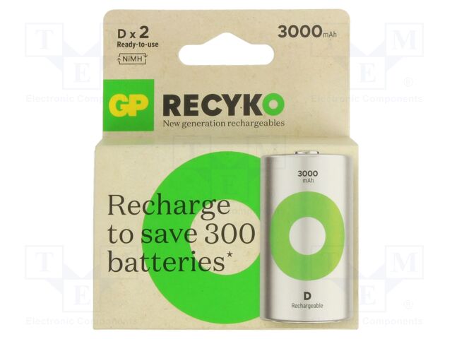 Re-battery: Ni-MH; D; 1.2V; 3000mAh; ReCyko; Ø34.2x61.5mm; -20÷50°C