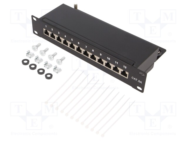 Patch panel; RJ45; Cat: 6a; RACK; Colour: black; IDC; 10"; Height: 1U