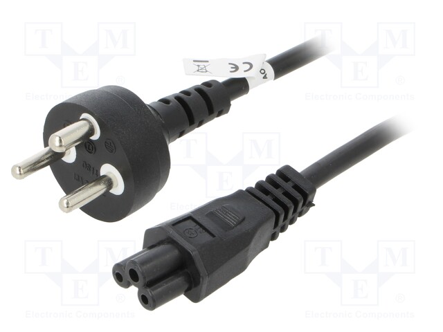 Cable; DE1-13P (K) plug,IEC C5 female; PVC; 2m; black; 10A; 250V