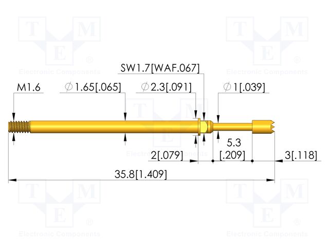 Test needle; Spring compression: 4mm; 5.3mm; 8A; CuBe; gold-plated