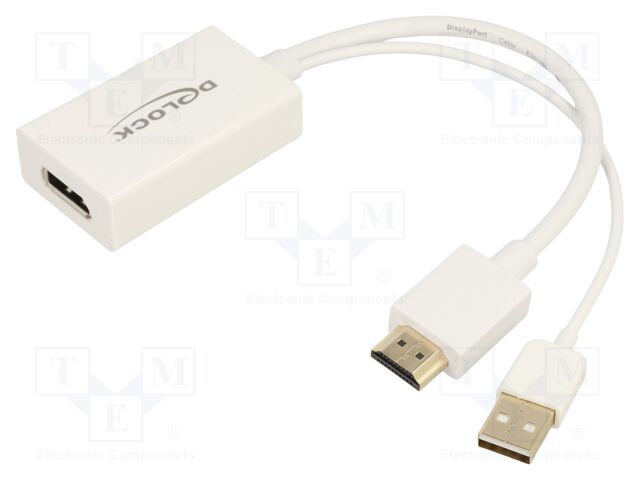 Adapter; DisplayPort socket,HDMI plug,USB A plug; 0.24m; white