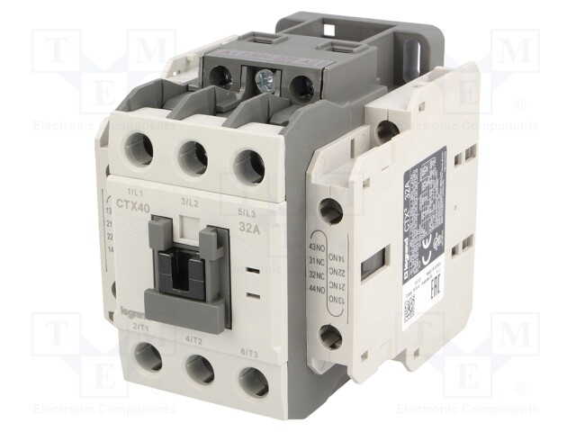 Contactor: 3-pole; NO x3; Auxiliary contacts: NC x2,NO x2; 230VAC