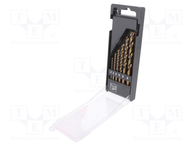 Drill set; metal; Ø: 2mm,3mm,4mm,5mm,6mm,8mm; HSS; Pcs: 6