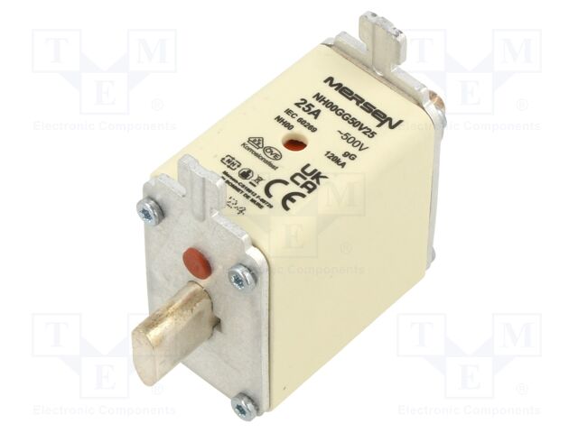 Fuse: fuse; gG; 25A; 500VAC; ceramic,industrial; NH00