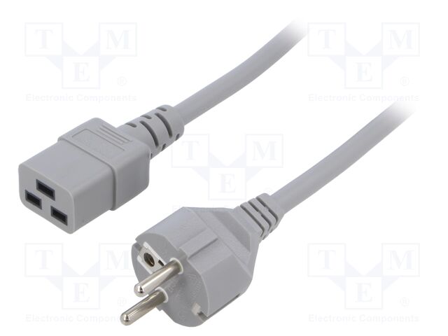 Cable; 3x1.5mm2; CEE 7/7 (E/F) plug,IEC C19 female; PVC; 3m; grey