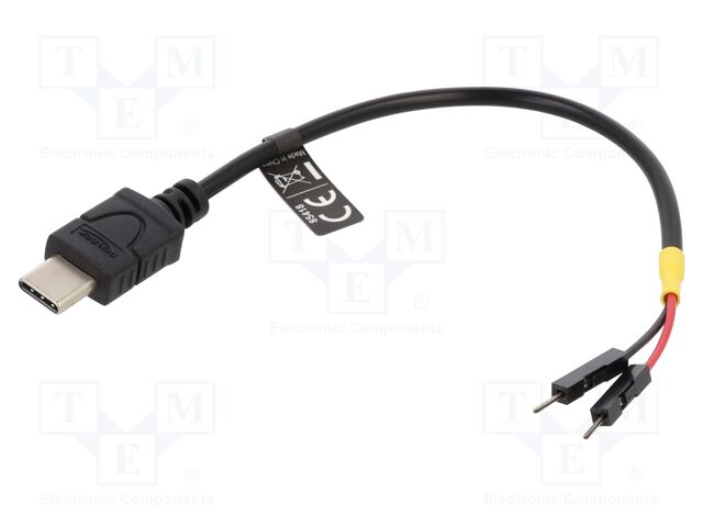 Cable; USB C plug,1pin pin header x2; 0.1m; black; 22AWG