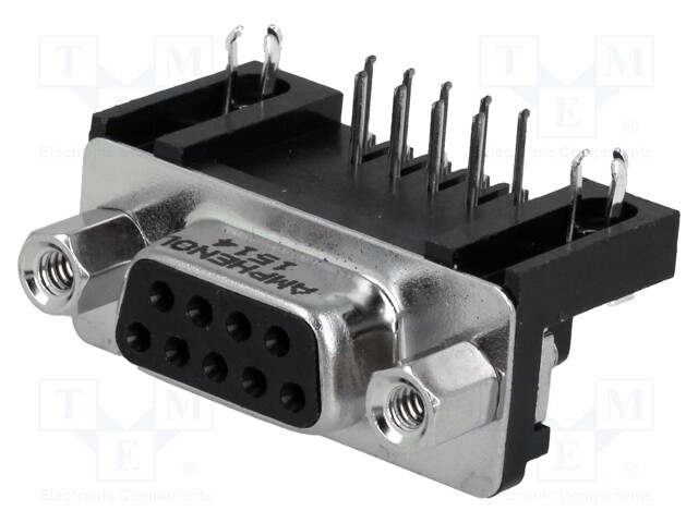 D-Sub; PIN: 9; socket; female; Locking: screws; angled 90°; THT; 250V