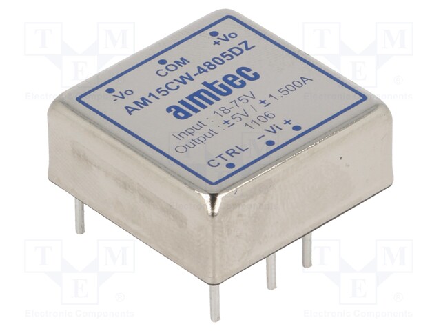 Converter: DC/DC; 15W; Uin: 18÷75V; Uout: 5VDC; Uout2: -5VDC; 1"x1"