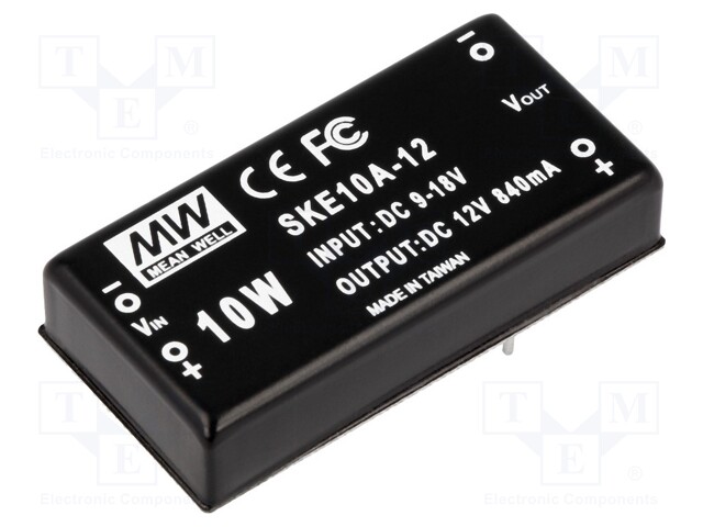 Converter: DC/DC; 10W; Uin: 9÷18V; 12VDC; Iout: 840mA; 2"x1"; 32g