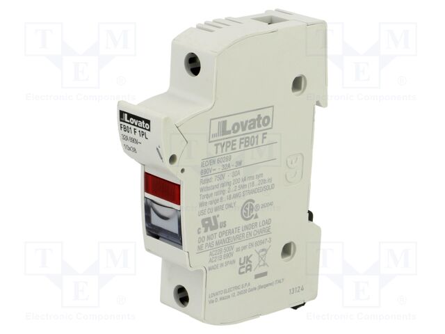 Fuse base; 10x38mm; for DIN rail mounting; 32A; 690VAC; Poles: 1