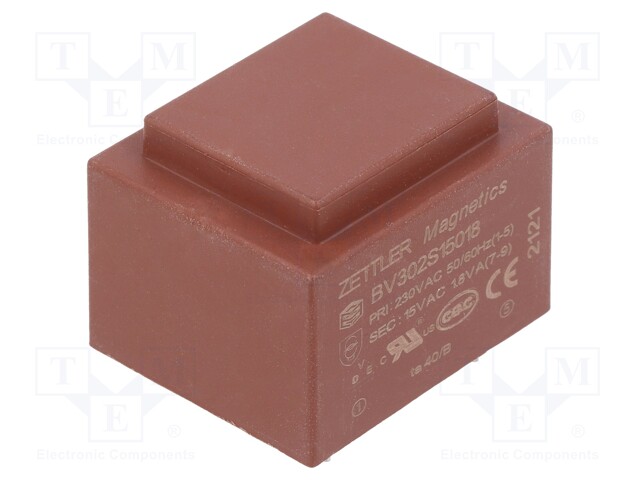 Transformer: encapsulated; 230VAC; 15V; Mounting: PCB