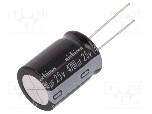 Capacitor: electrolytic; THT; 4700uF; 25VDC; Ø18x25mm; Pitch: 7.5mm