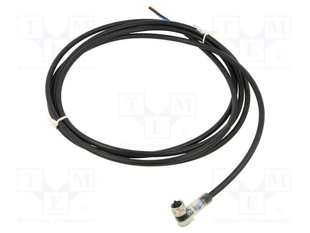 Connection lead; M8; PIN: 3; angled; 2m; plug; 4A; LED; -30÷90°C; IP67