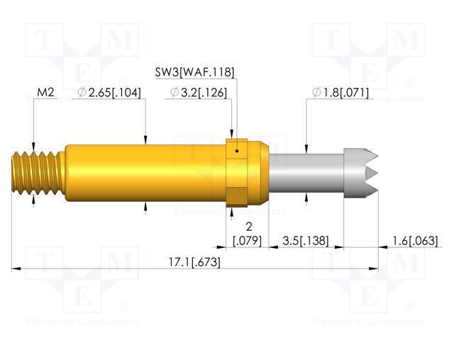 Test needle; Spring compression: 2.8mm; 3.5mm; 8A; CuBe; Ø: 2.3mm