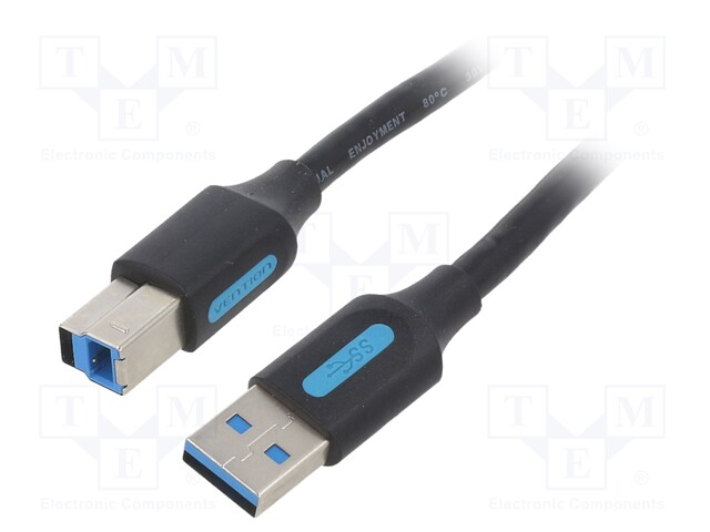 Cable; USB 3.0; USB A plug,USB B plug; nickel plated; 0.5m; black