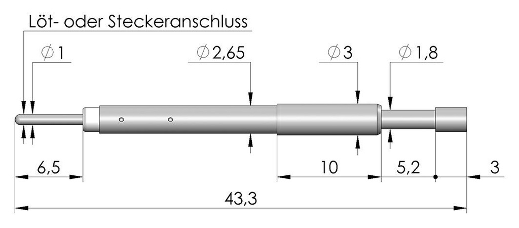 Needle-like test probe; Operational spring compression: 2.65mm