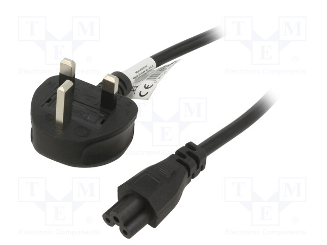 Cable; BS 1363 (G) plug,IEC C5 female; PVC; 1.5m; black; 3G0,5mm2