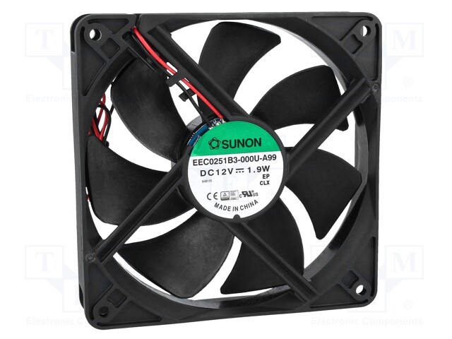 Fan: DC; axial; 12VDC; 120x120x25mm; 127.42m3/h; 34dBA; Len: 330mm