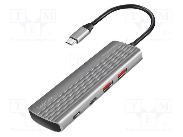 Hub USB; USB A socket x2,USB C socket x6,USB C plug; grey; 0.2m