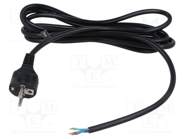 Cable; 3x1.5mm2; CEE 7/7 (E/F) plug,wires; PVC; 3m; black; 16A